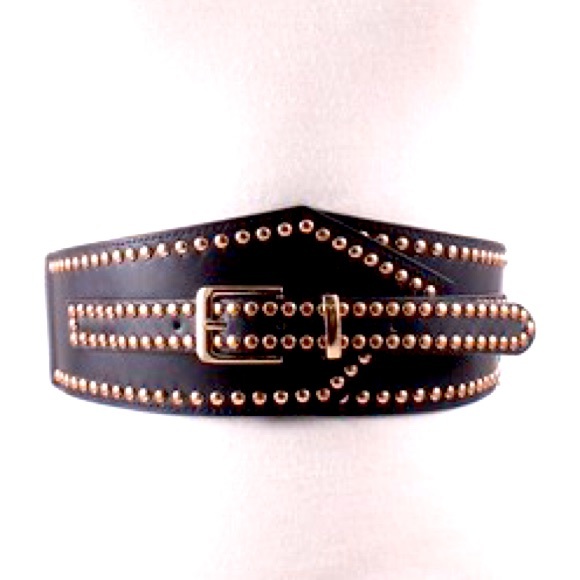 Black Leather Gold Studded Corset Statement Belt - Picture 1 of 3